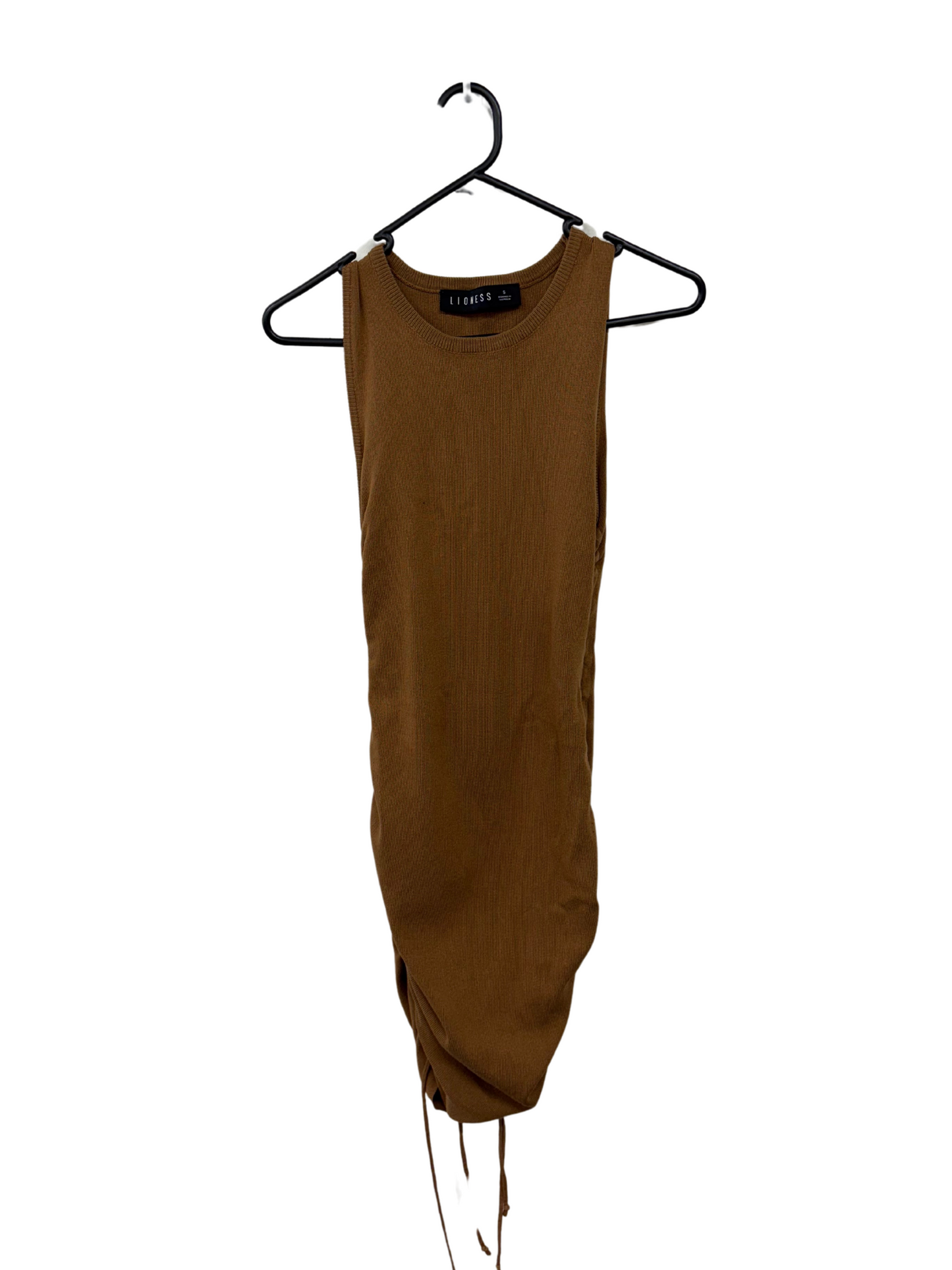 Light Brown Sleeveless Knit Midi Ruched Dress