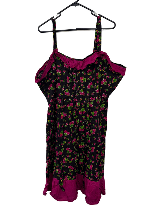 Brown, Pink & Yellow Strappy Floral Print Knee Length Dress