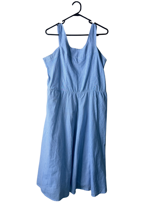 Vintage Light Blue & White Stripe Strappy Midi Dress