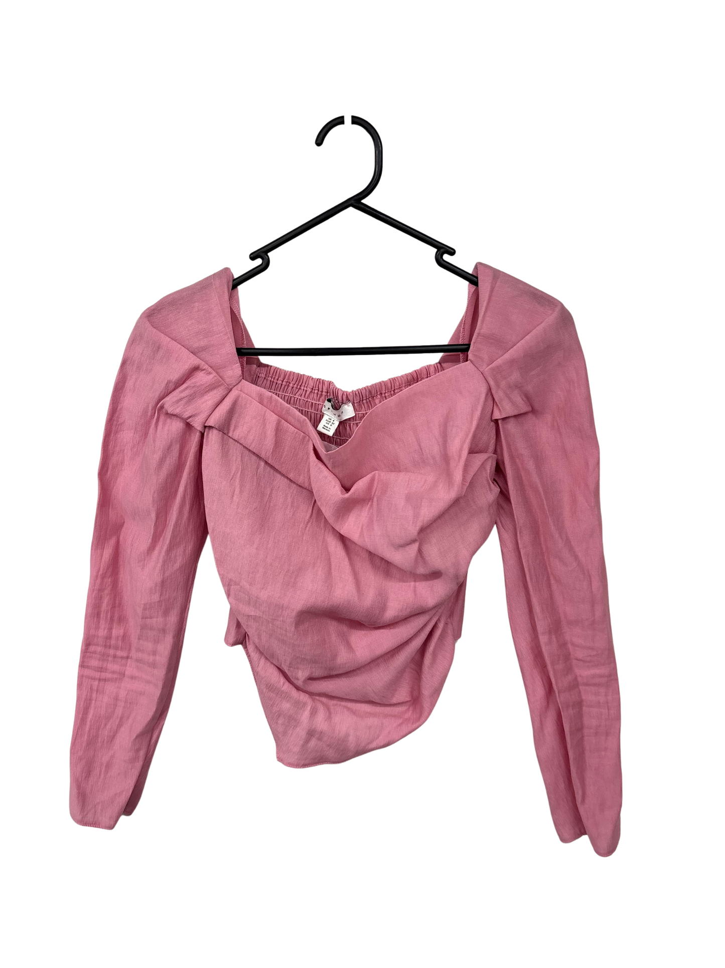 Pink Long Sleeve Gathered Crop Top