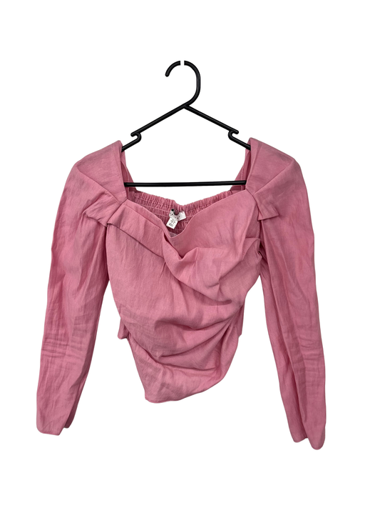 Pink Long Sleeve Gathered Crop Top