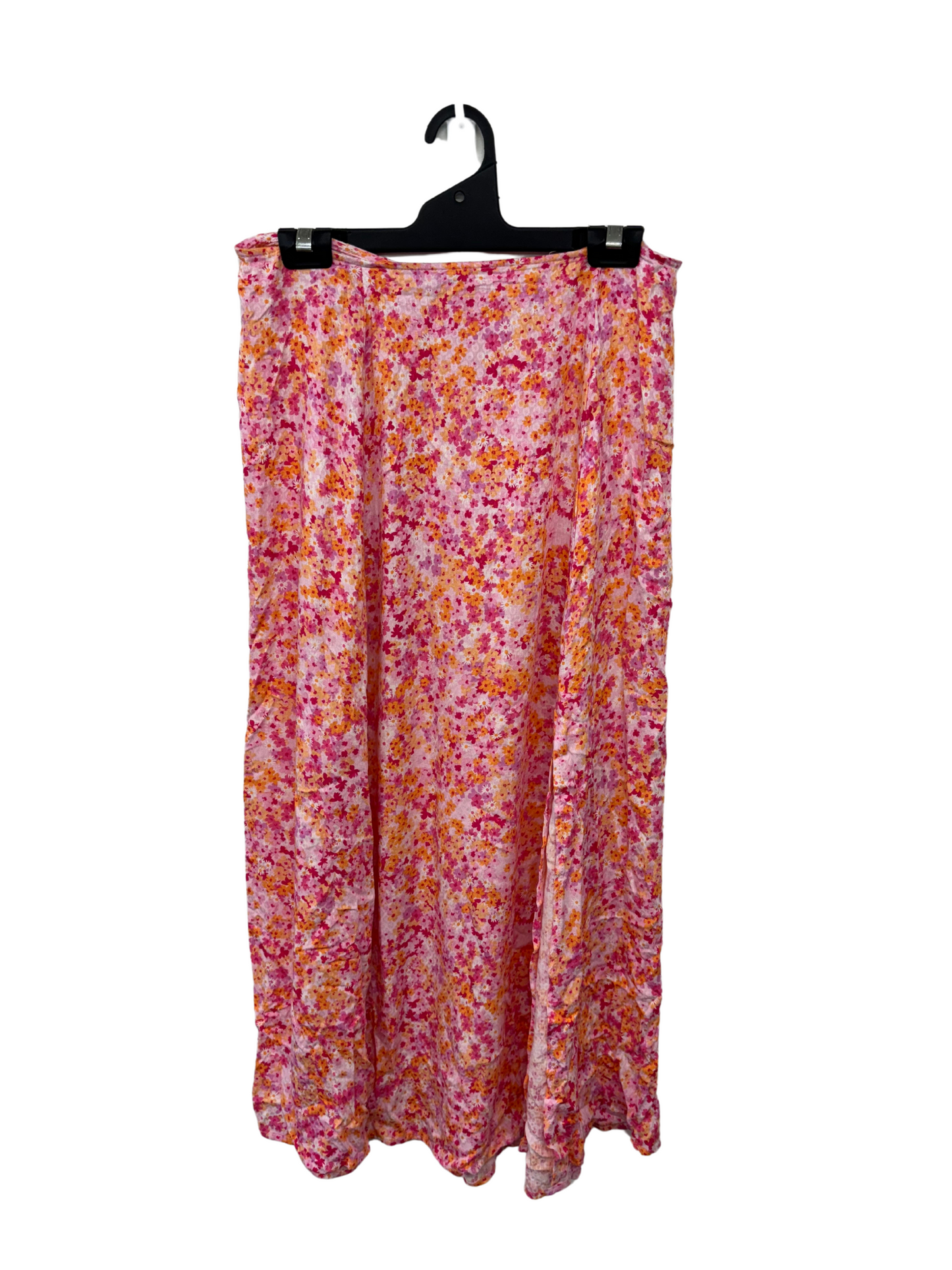 Pink & Orange Floral Print Midi Skirt