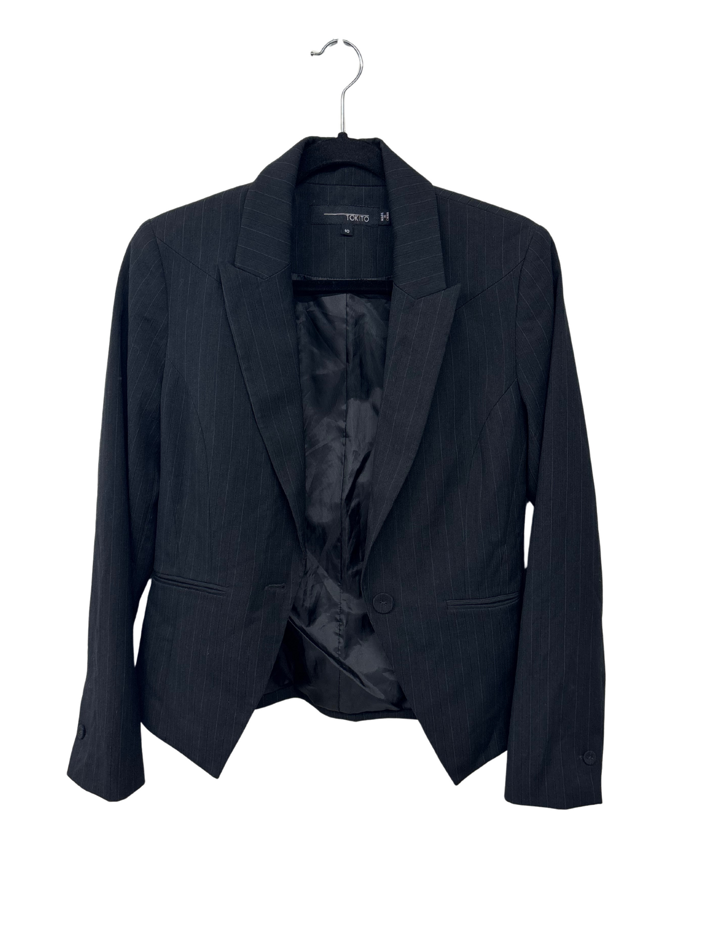 Black Pinstripe Fitted Jacket