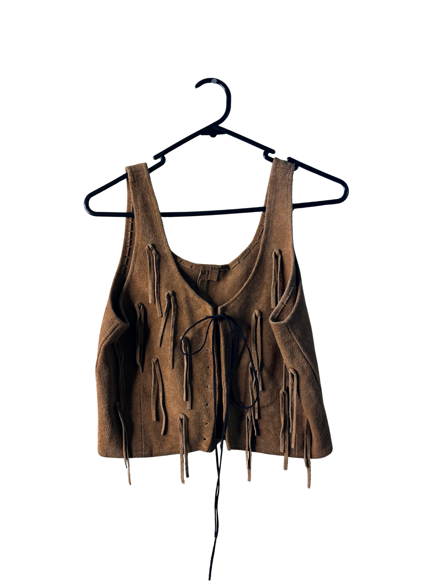 Vintage Light Brown Suede Leather Fringed Vest