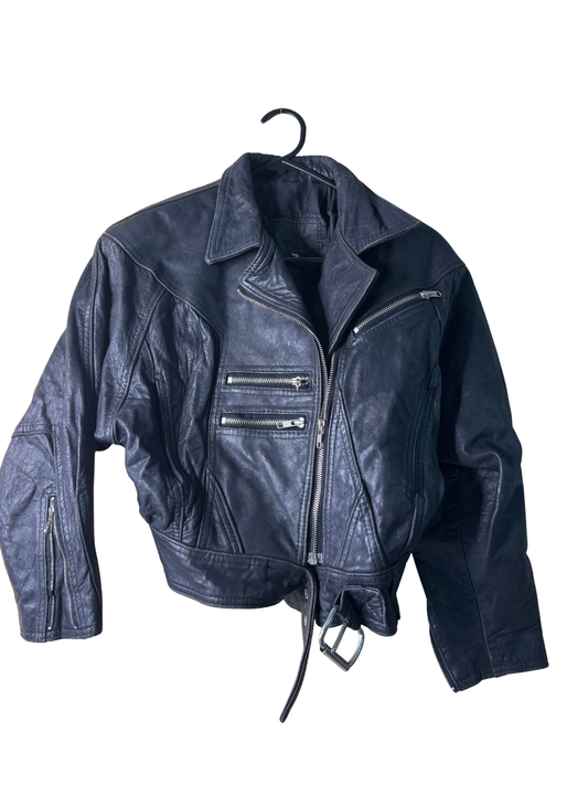Vintage Leather Cropped Moto Jacket
