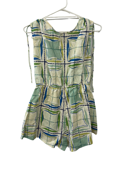 Cream, White & Blue Pattern Sleeveless Playsuit