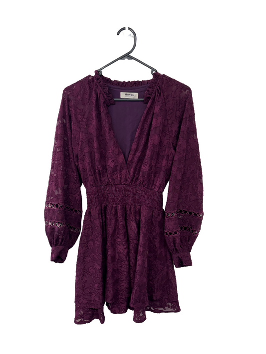 Maroon Long Sleeve Sheer Dress