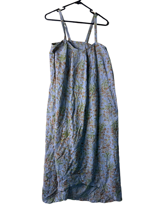 Vintage Grey, Maroon, Green Floral Print Strappy Midi Dress