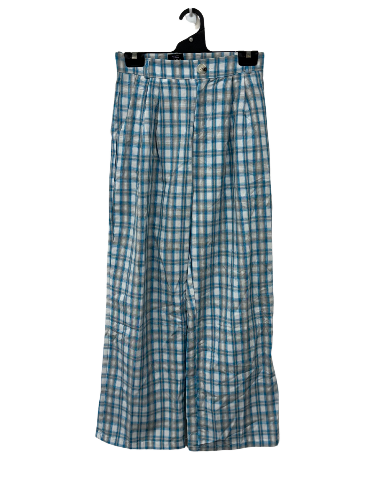 White, Blue & Brown Check Highwaisted Wide Leg Pants