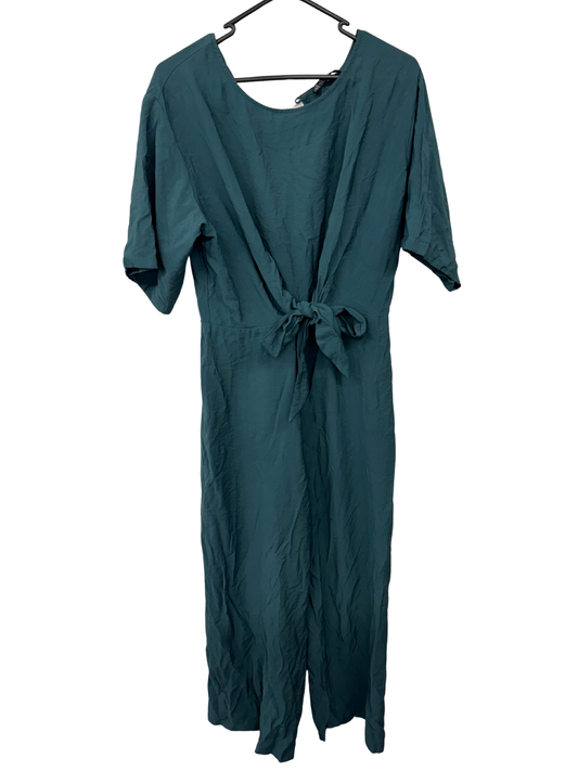 Green Short Sleeve Tie Front Jumpsuit