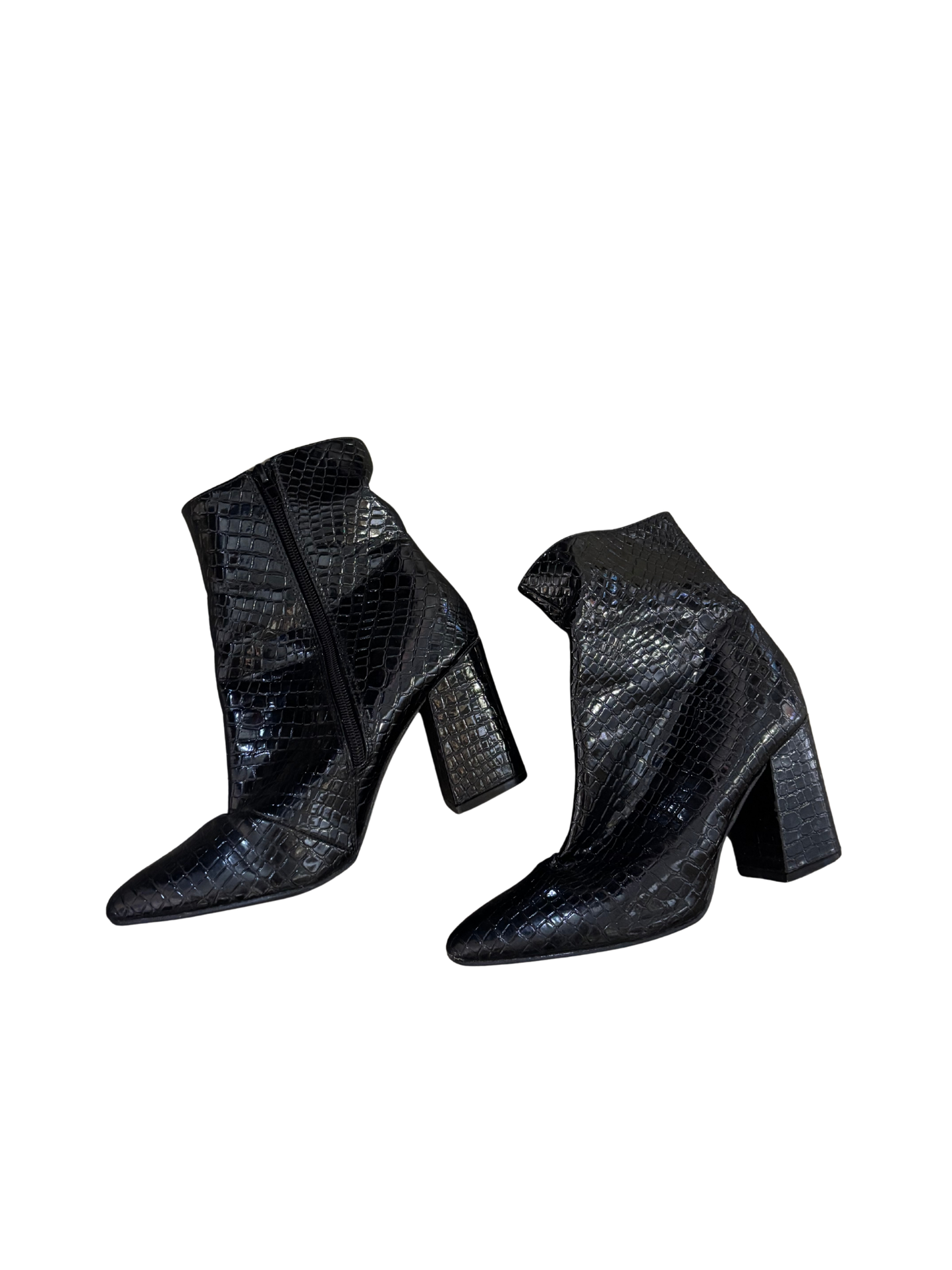Black Faux Snakeskin Heel Above Ankle Boots