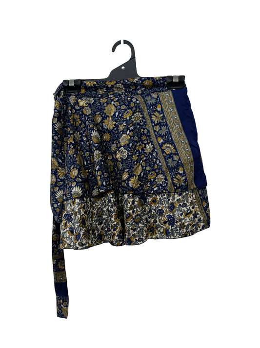Blue & Yellow Floral Reversible Wrap Skirt