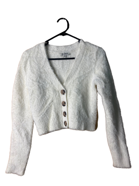 White Fuzzy Knit Cardigan