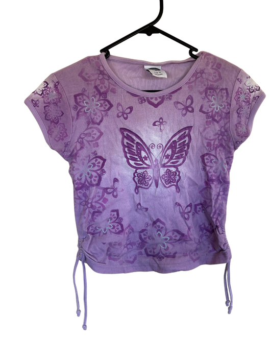 Vintage Light Purple Baby Tee with Butterfly Print & Ruching Straps