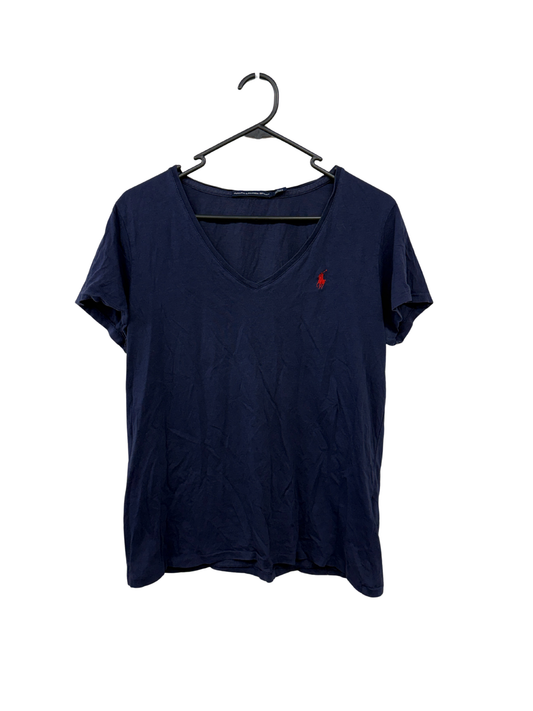Navy V-Neck Tshirt with Red Embroidered Logo