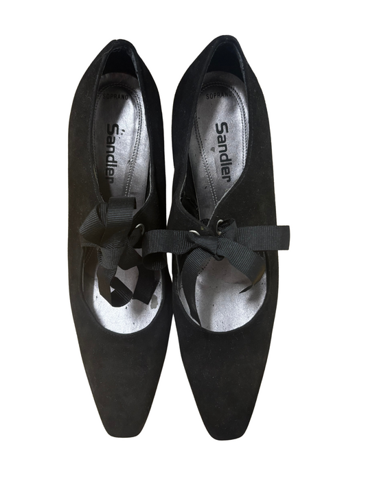 Black Pointy Toe Tie Up Heel Mary Jane Shoes