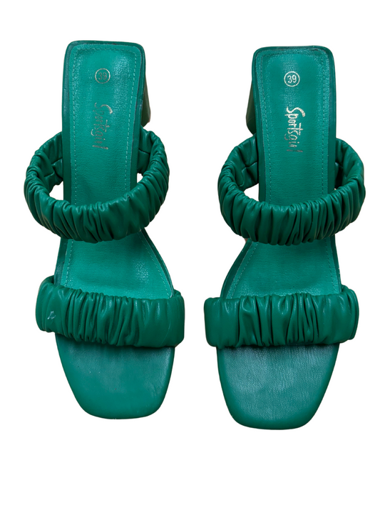 Green Block Heel with Ruched Straps