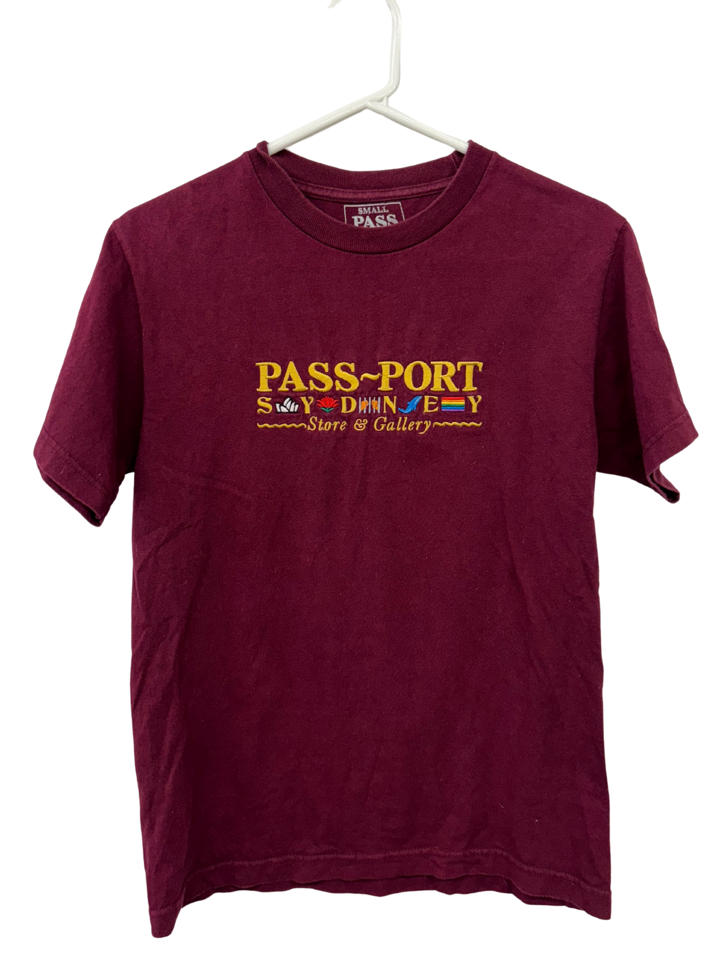 Red Short Sleeve Shirt with Gold Stitching