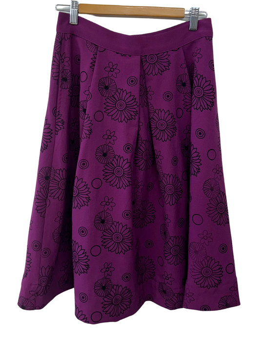 Purple & Black Pleated Knee Length Skirt