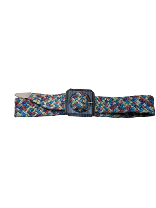 Multicolour Woven Belt with Brown Resin Buckle