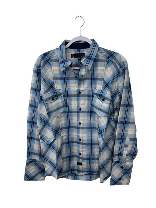 Blue & White Check Long Sleeve Fitted Button Up Shirt