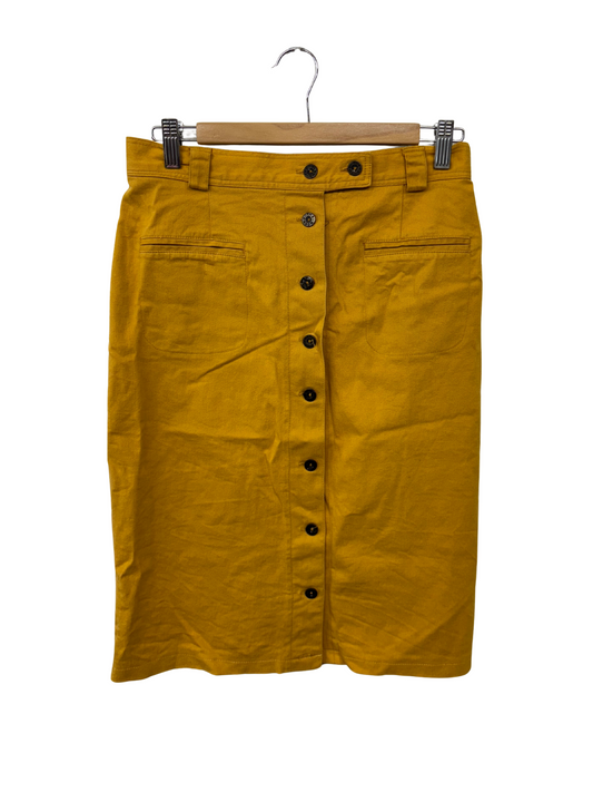 Vintage Dark Yellow Fitted Button Up Knee Length Skirt