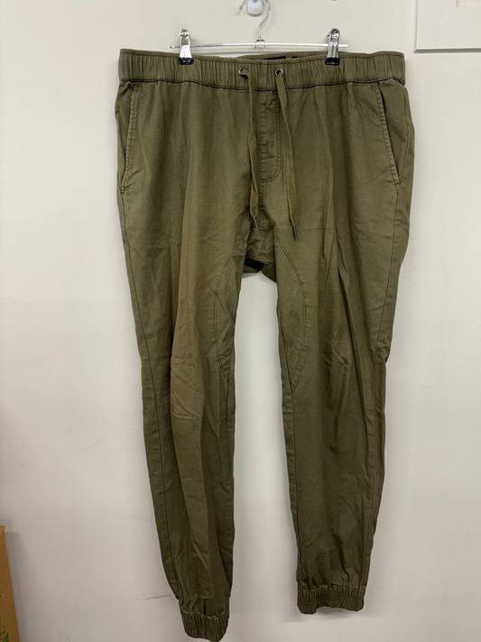 Green Mid Rise Straight Leg Pants with Elastic Ankles