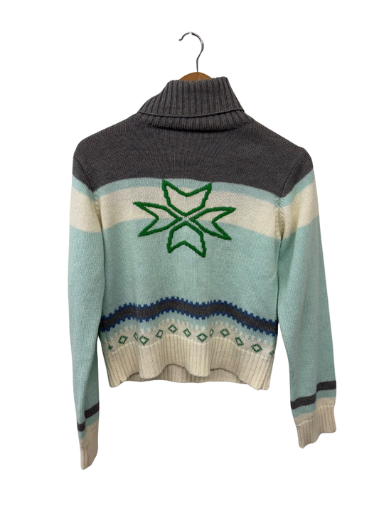 Vintage Blue, Cream, Green, Grey Turtleneck Cropped Jumper