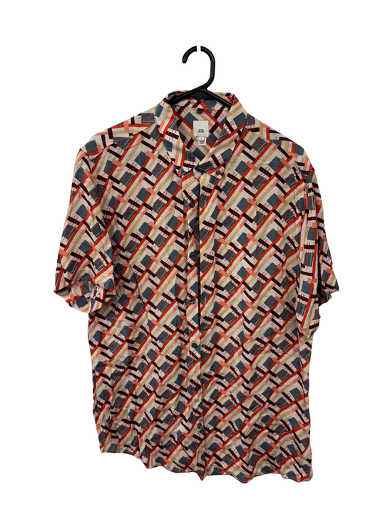 Cream, Red, Blue Short Sleeve Button Up Shirt