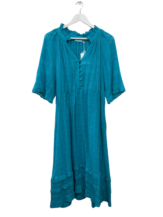 Blue Half Sleeve Textured Maxi Dress