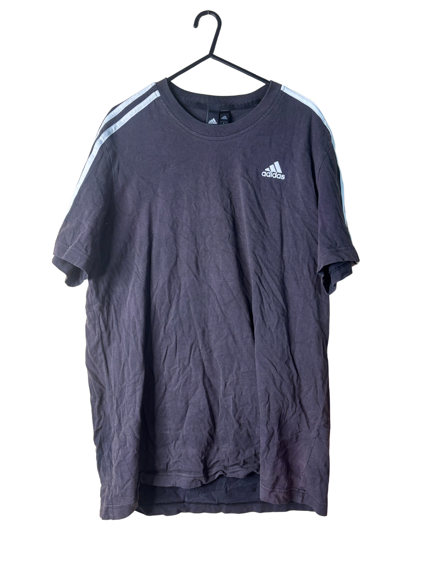 Faded Black Short Sleeve T Shirt with White Stripes