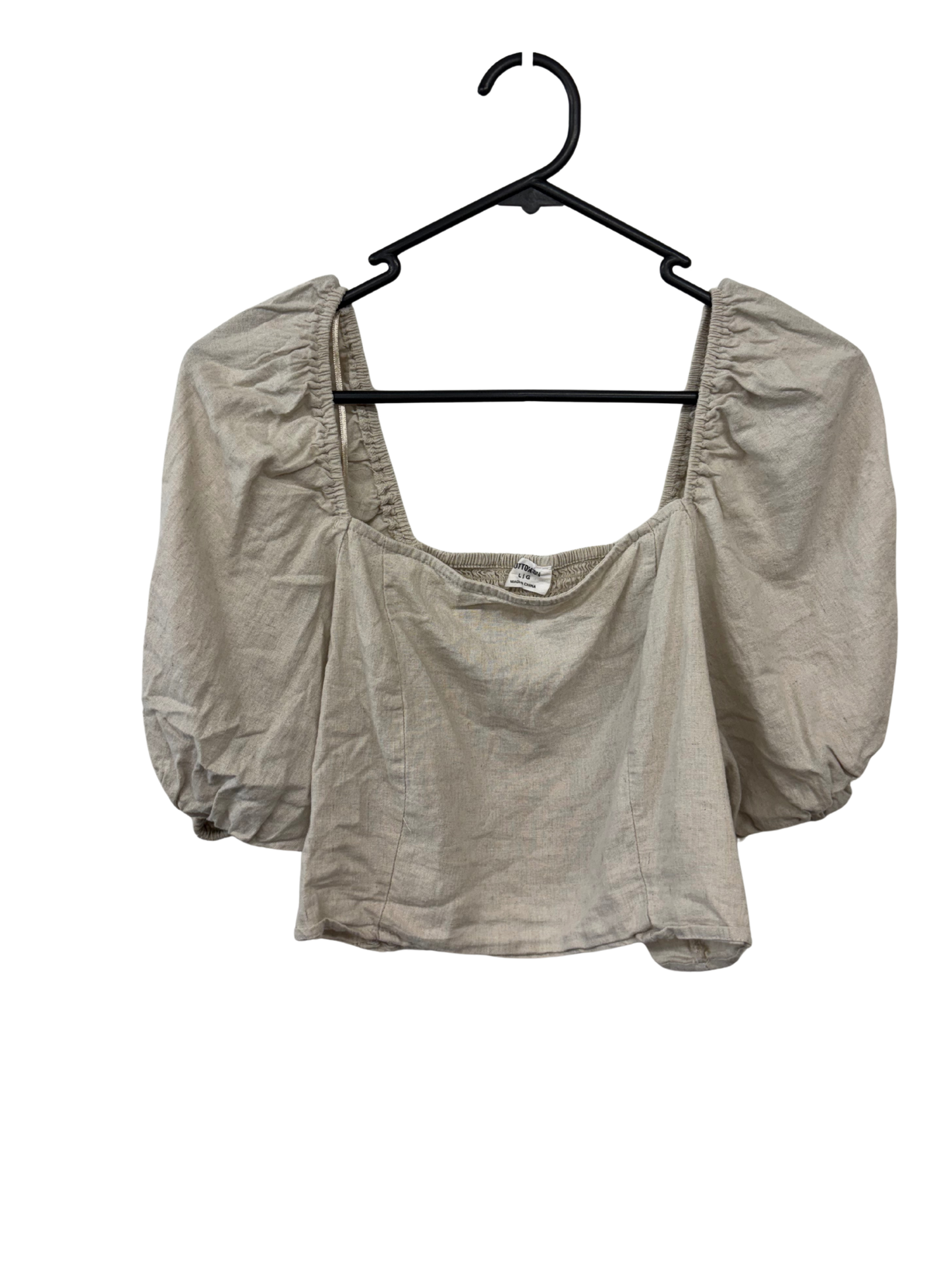 Beige Short Puff Sleeve Cropped Top