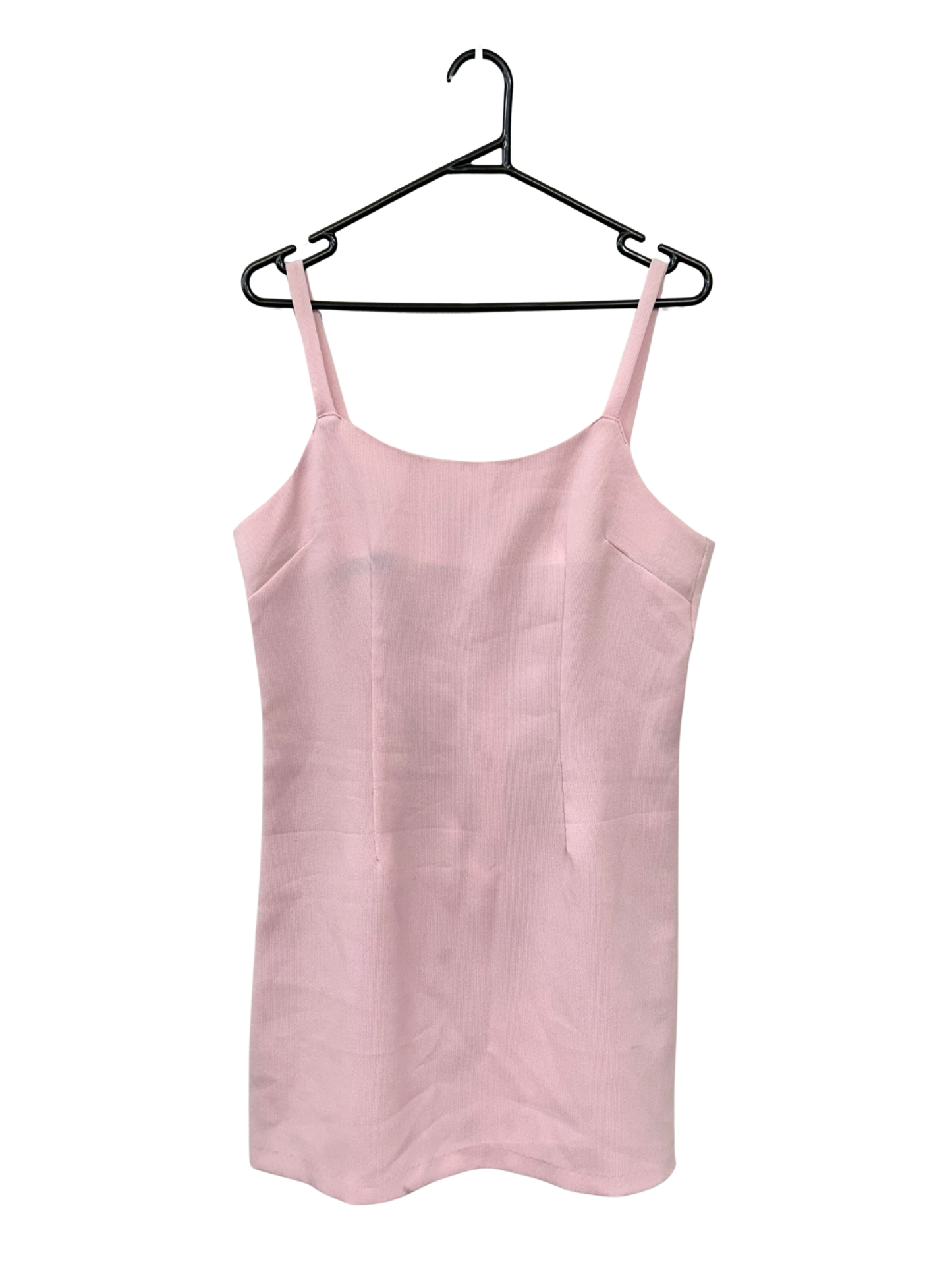 Vintage Pink Sleeveless A-Line Ribbed Mini Dress