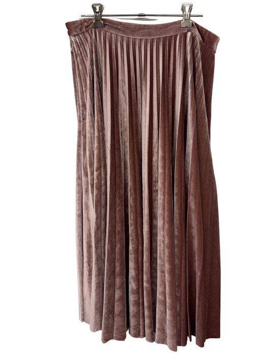 Light Pink Velvet Pleated Midi Skirt