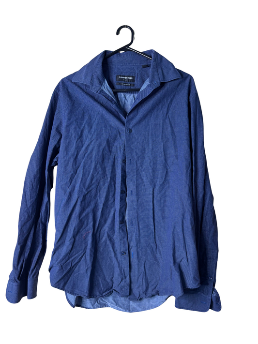 Dark Blue & White Dot Long Sleeve Button Up Shirt 'Slim Fit Style'