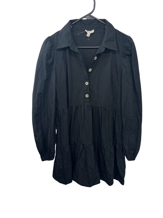 Black Long Sleeve Button Up Tiered Dress