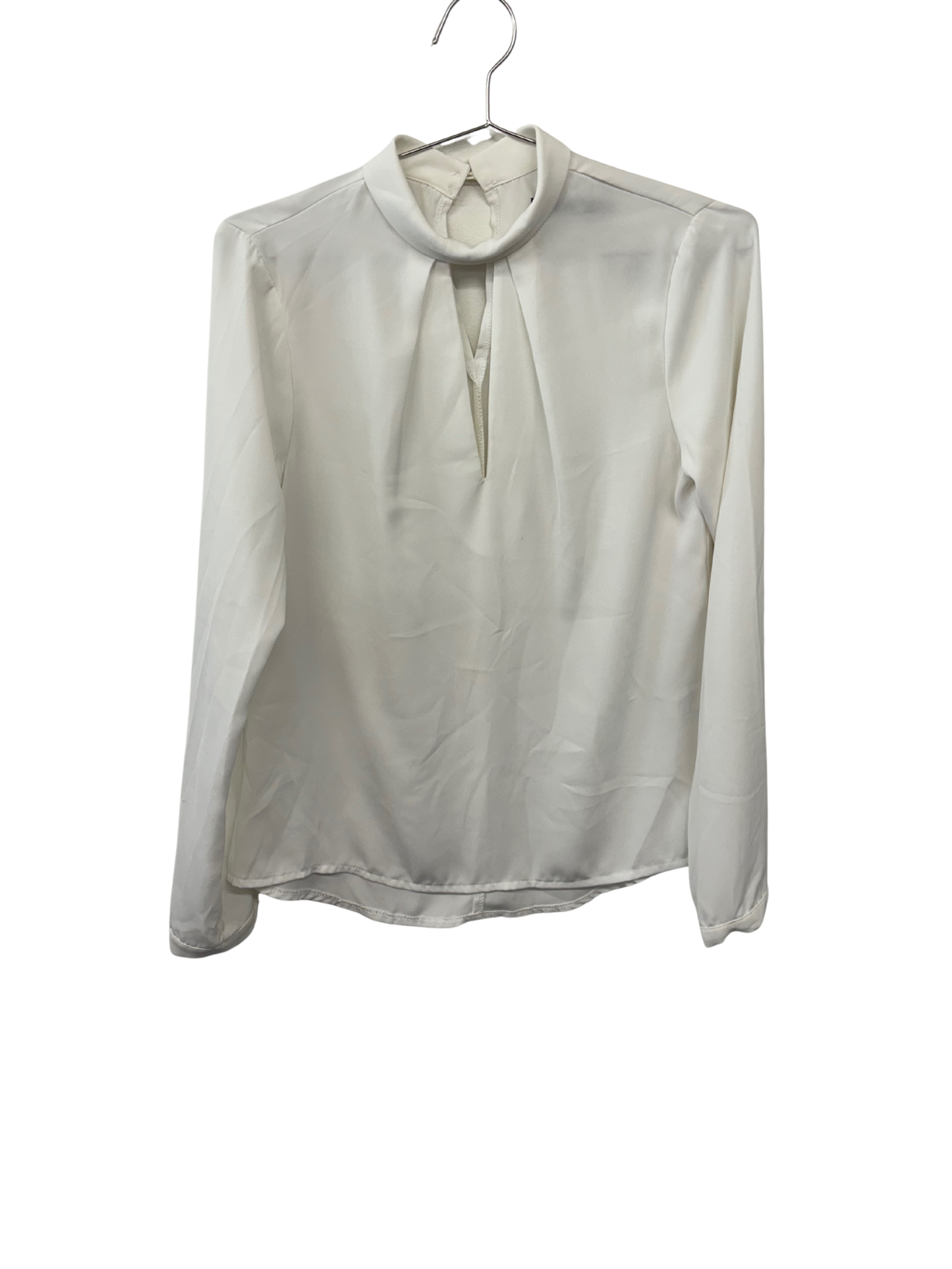 White Long Sleeve Keyhole Cutout Top