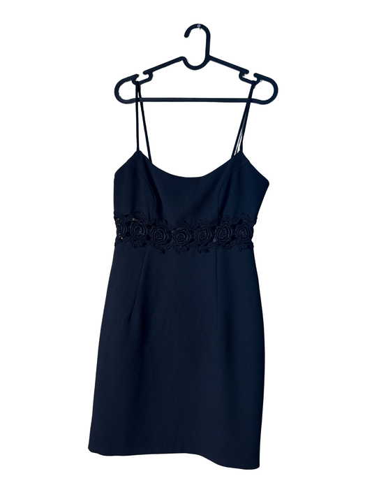 Vintage Black Strappy Short Dress with Rose Cutouts