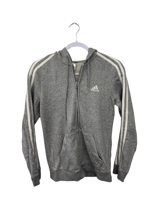 Grey Long Sleeve Zip Up Hoodie Jacket with White Stripes