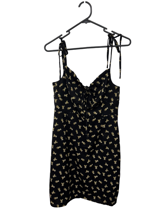 Black with Brown Teddy Print Thin Strap Short Dress
