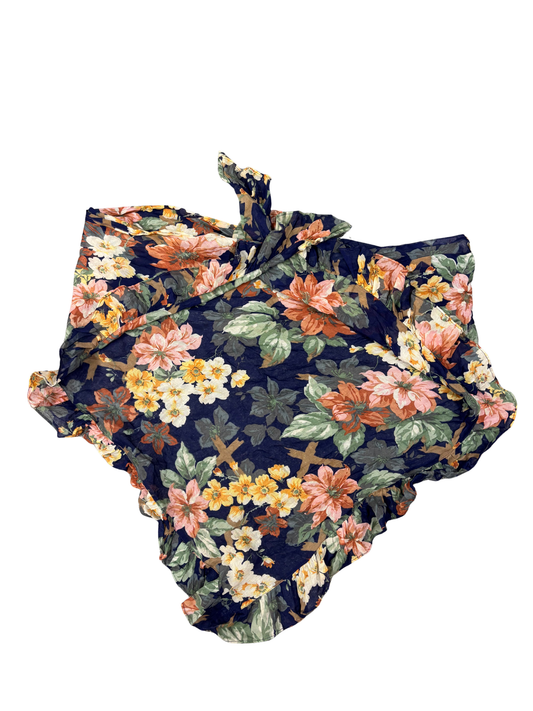 Blue & Pink Floral Semi-Sheer Triangle Shawl/Waist Tie