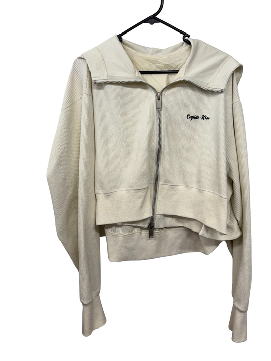 Cream Ribbed Jacket with Hood