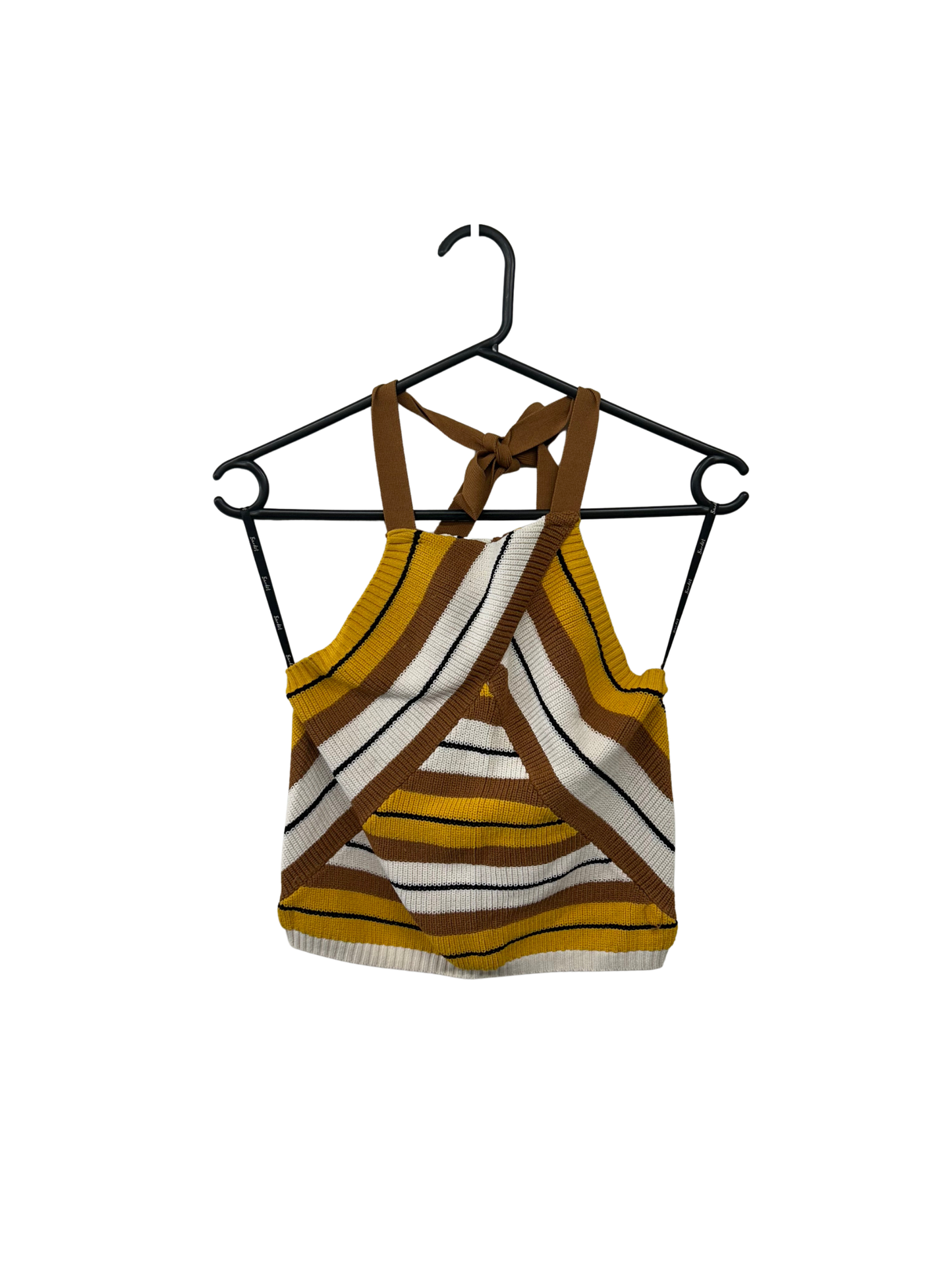 Tan, Yellow, Black & White Strappy Knit Halter Neck Top