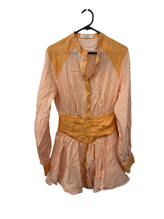 Orange & White Stripe Long Sleeve Short Dress