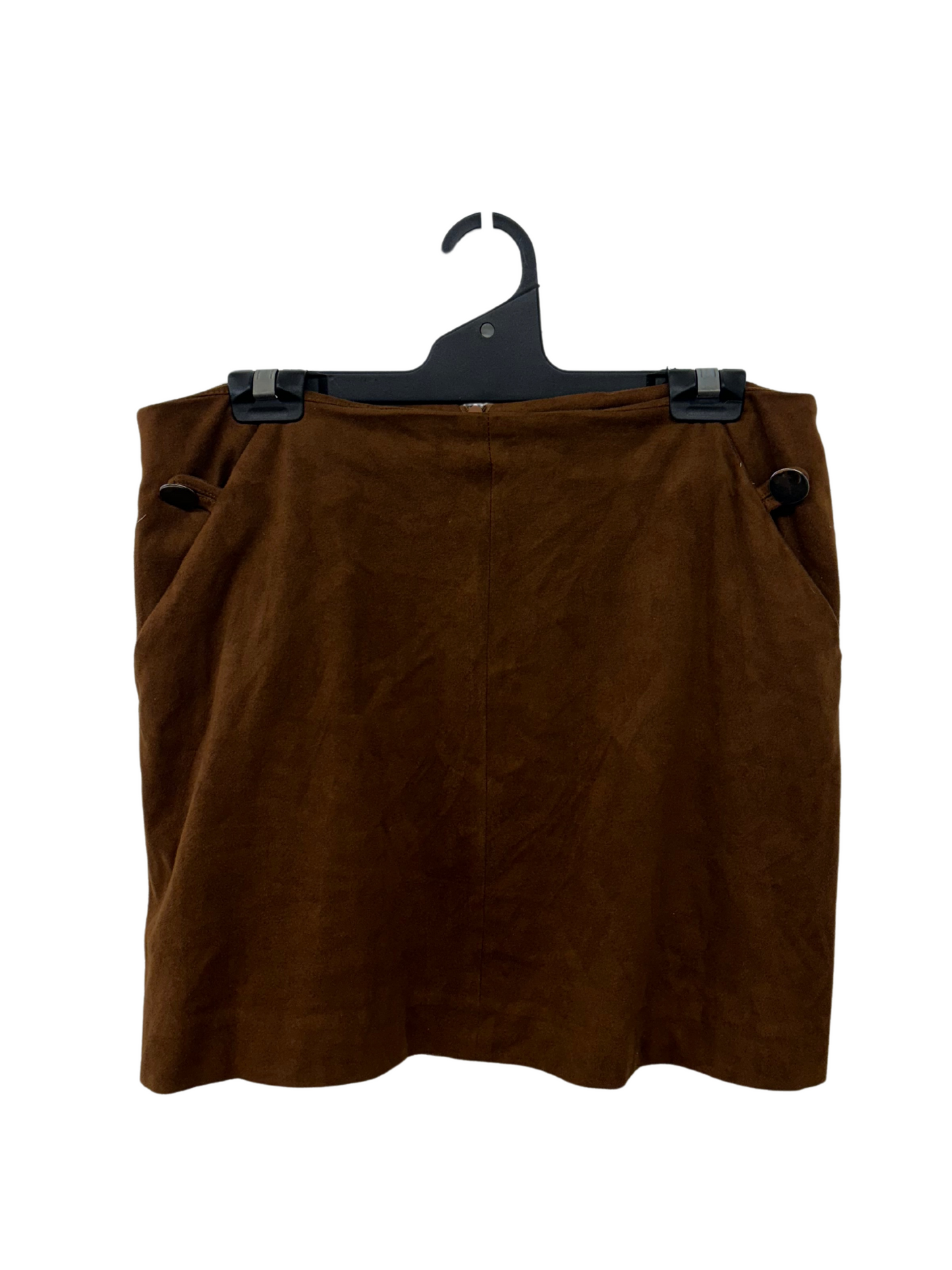 Brown Faux Suede Skirt with Buttons