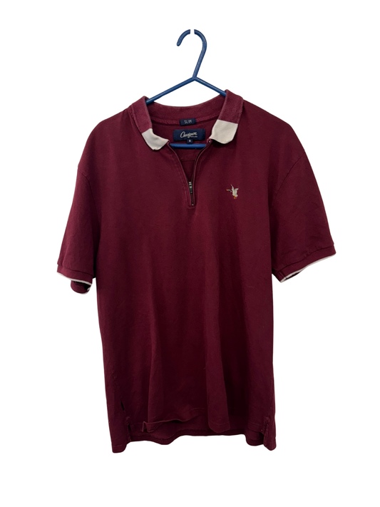 Maroon Short Sleeve Polo Zip Up Shirt