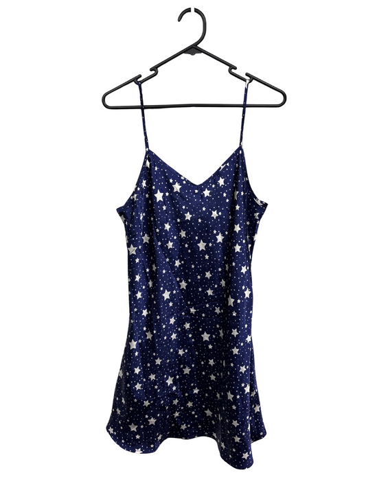 Vintage Dark Blue & White Star Print Strappy Lingerie Dress