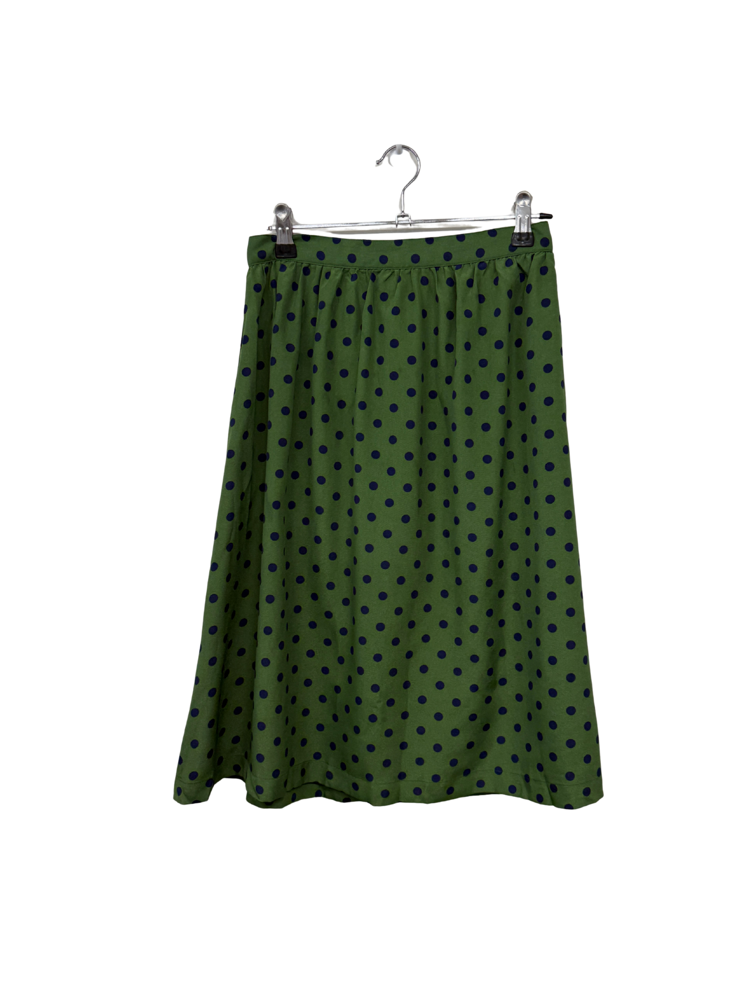 Green/Navy Pleated Polka Dot Midi Skirt
