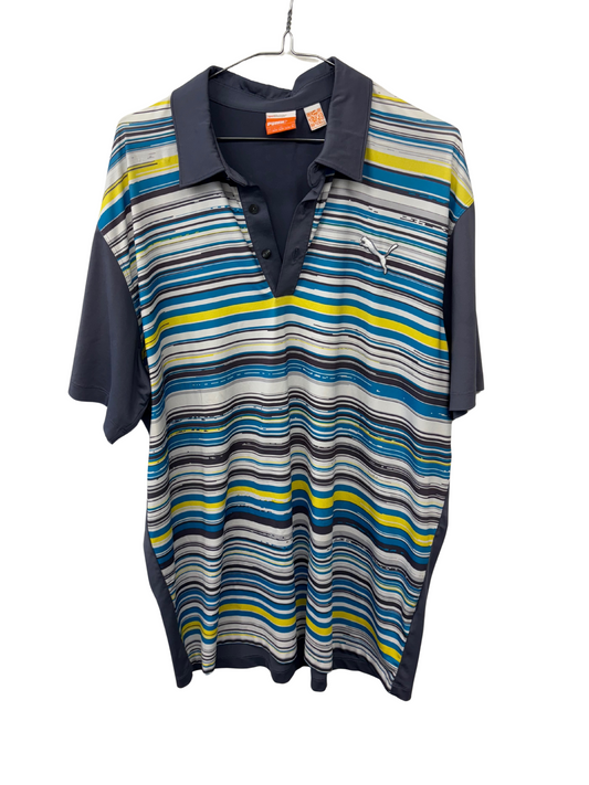 Grey, White, Yellow, Blue Stripe Polo Activewear Shirt