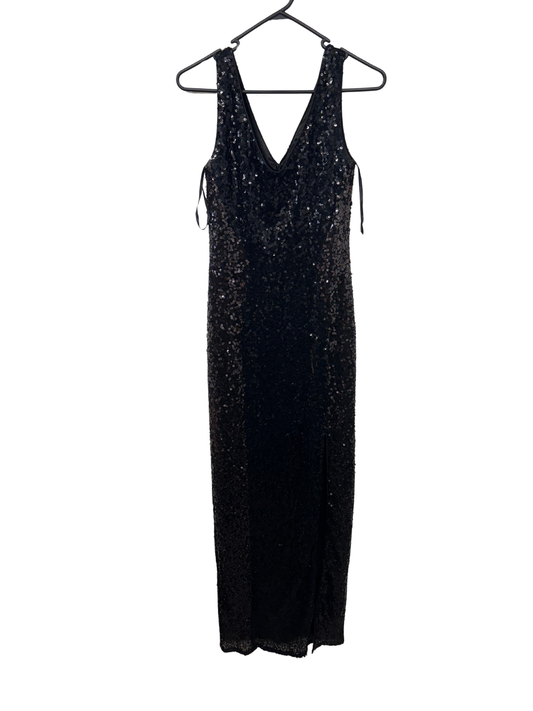 Black Sequin Sleeveless Long Formal Dress with Split